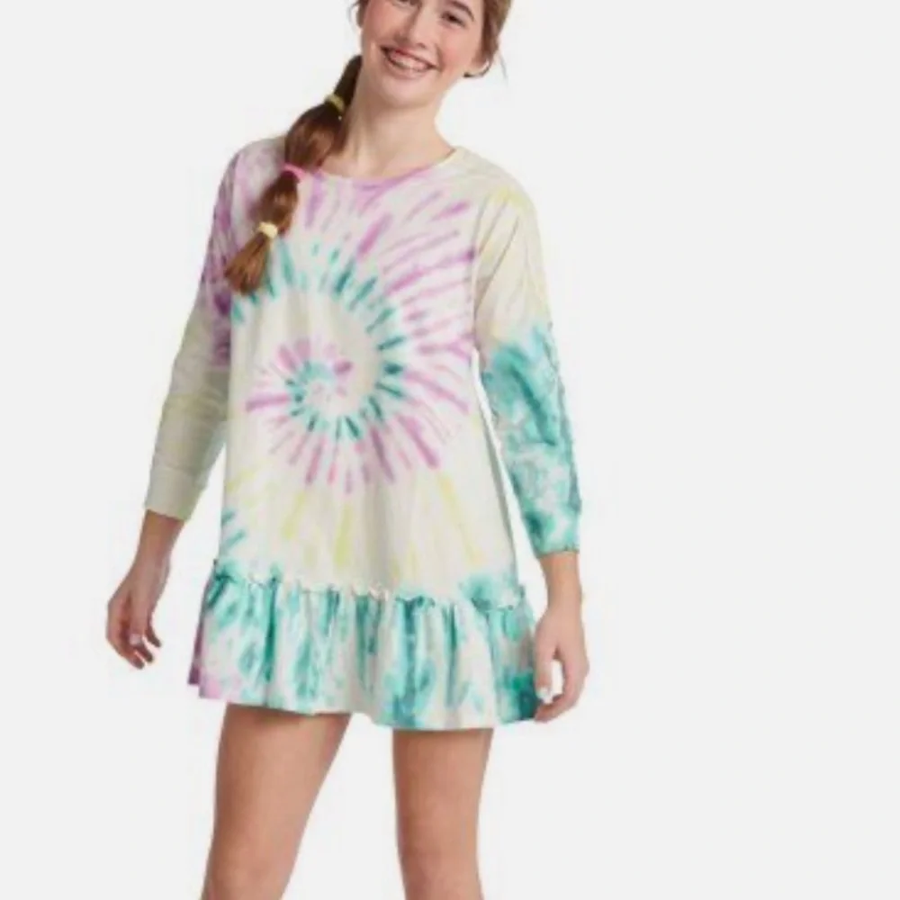 Justice Girls Tie Dye Ruffle Hem Long Sleeve Dress Size 10